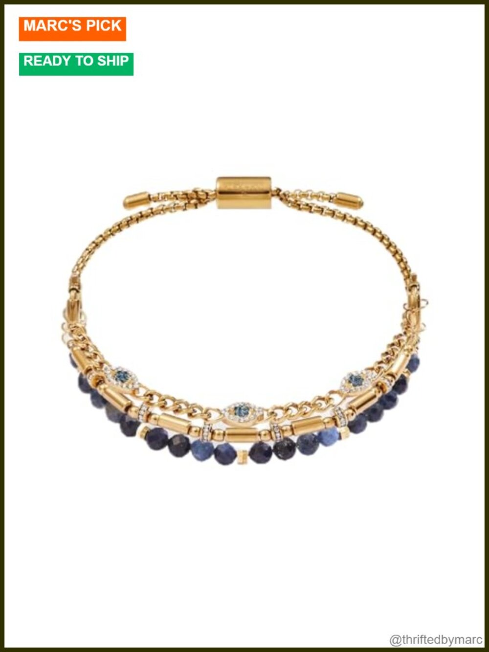 Alex and Ani Evil Eye Strand Bracelet Set Stainless Steel Gold